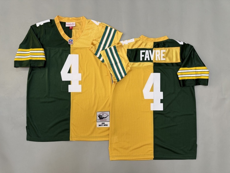 Men 2025 Green Bay Packers 4 Favre green yellow Throwback Limited NFL Jersey style 001